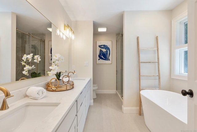67 Old Farms Rd, Glastonbury, CT 06073 - bathroom featuring double vanity, a freestanding bath, and a stall shower