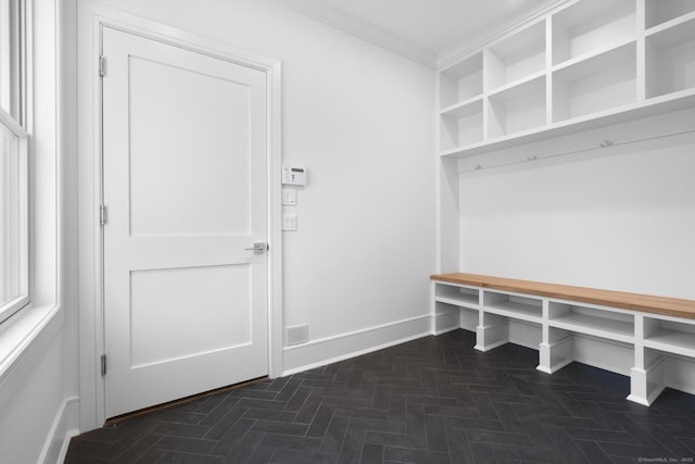 45 Robin Cir, Fairfield, CT 06824 - mudroom featuring baseboards and crown molding