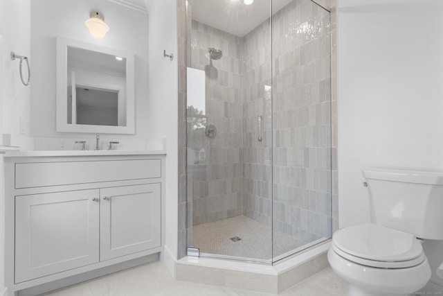 45 Robin Cir, Fairfield, CT 06824 - bathroom with toilet, a shower stall, vanity, and tile patterned floors