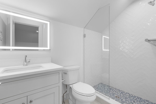 45 Robin Cir, Fairfield, CT 06824 - bathroom featuring toilet, a tile shower, and vanity