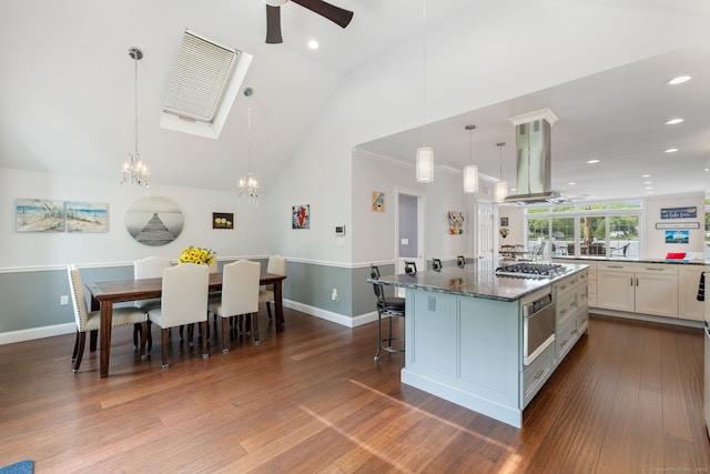 200 Perch Rock Trl, Winchester, CT 06098 - kitchen with ceiling fan, island exhaust hood, stainless steel gas stovetop, baseboards, and recessed lighting