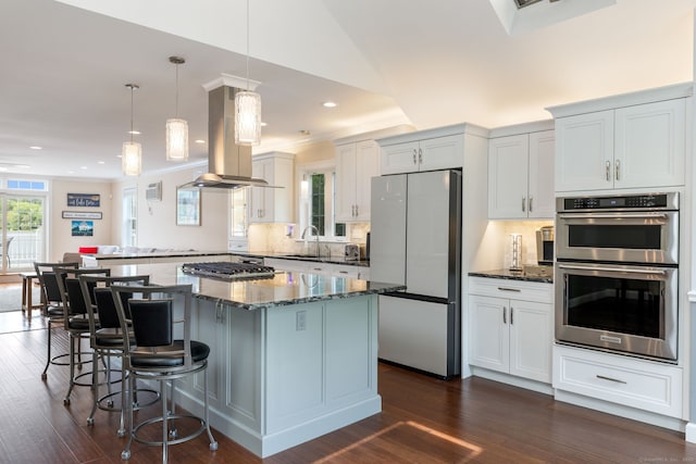 200 Perch Rock Trl, Winchester, CT 06098 - kitchen featuring stainless steel appliances, island range hood, a sink, tasteful backsplash, and recessed lighting