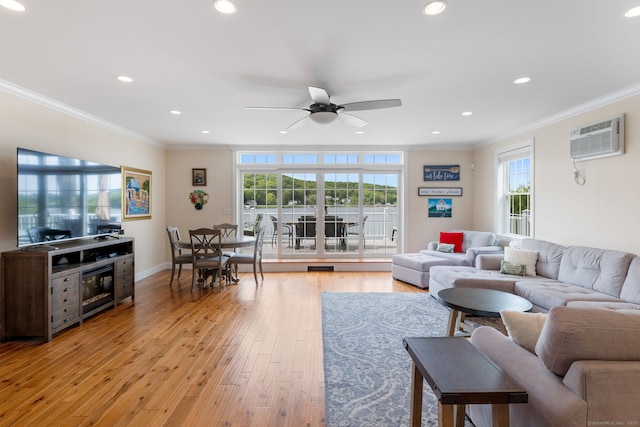 200 Perch Rock Trl, Winchester, CT 06098 - living area with an AC wall unit, recessed lighting, healthy amount of natural light, ceiling fan, and light wood finished floors