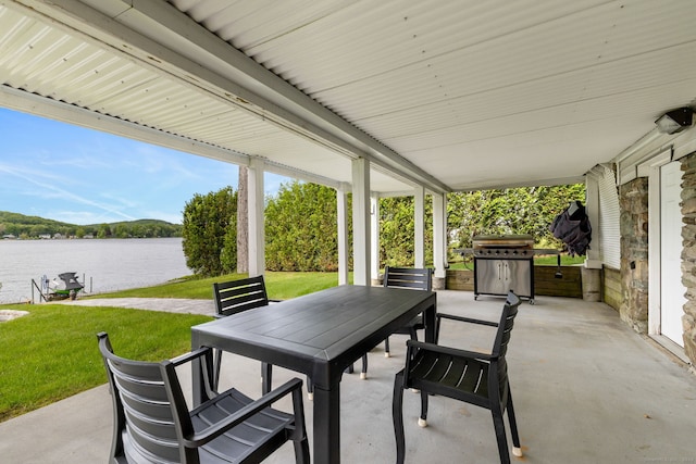 200 Perch Rock Trl, Winchester, CT 06098 - view of patio featuring outdoor dining space, a water view, and area for grilling