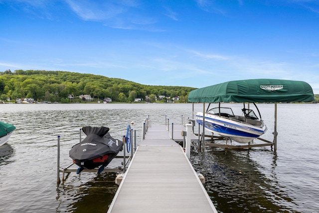 200 Perch Rock Trl, Winchester, CT 06098 - dock area featuring boat lift, a water view, and a forest view