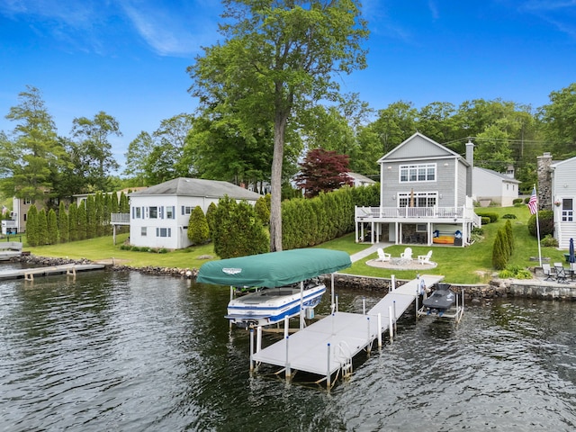 200 Perch Rock Trl, Winchester, CT 06098 - dock area with boat lift, a water view, and a yard