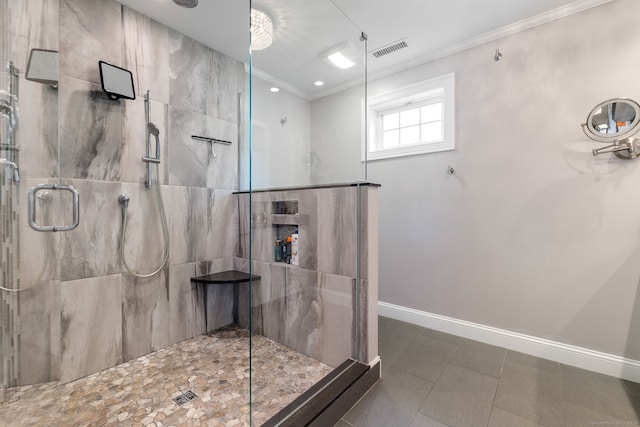 200 Perch Rock Trl, Winchester, CT 06098 - bathroom featuring a shower stall, crown molding, and baseboards