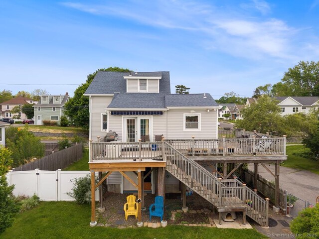 62 Surf Ave, Milford, CT 06460 - back of house featuring a deck, stairs, roof with shingles, and french doors