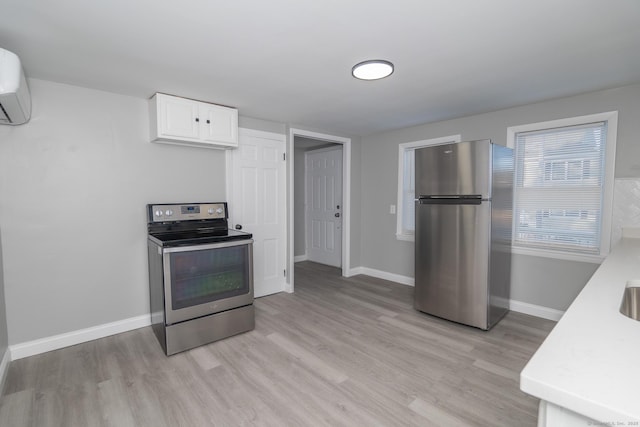 670 Putnam Pike, Rhode Island, RI 02828 - kitchen with appliances with stainless steel finishes, light wood finished floors, white cabinetry, and baseboards