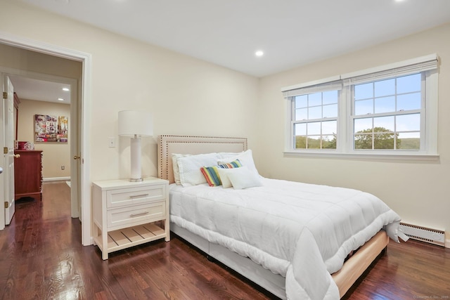 27 E Gate Rd, Danbury, CT 06811 - bedroom with a baseboard heating unit, dark wood-style floors, recessed lighting, and baseboards