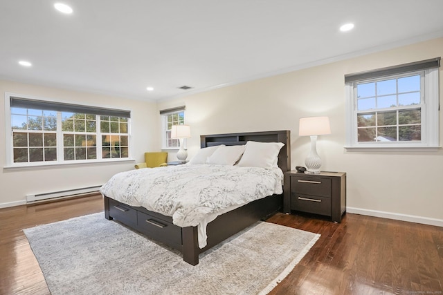27 E Gate Rd, Danbury, CT 06811 - bedroom with baseboard heating, crown molding, baseboards, multiple windows, and recessed lighting