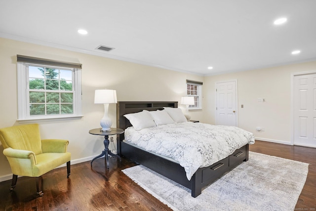 27 E Gate Rd, Danbury, CT 06811 - bedroom with baseboards, ornamental molding, recessed lighting, and dark wood-type flooring