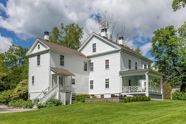 118 S St, Litchfield, CT 06759 - rear view of property featuring a chimney, a porch, and a yard