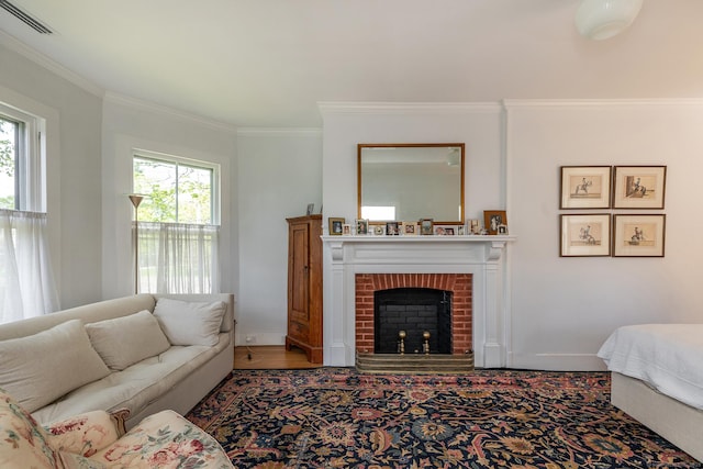 118 S St, Litchfield, CT 06759 - living room featuring ornamental molding, a fireplace, and baseboards