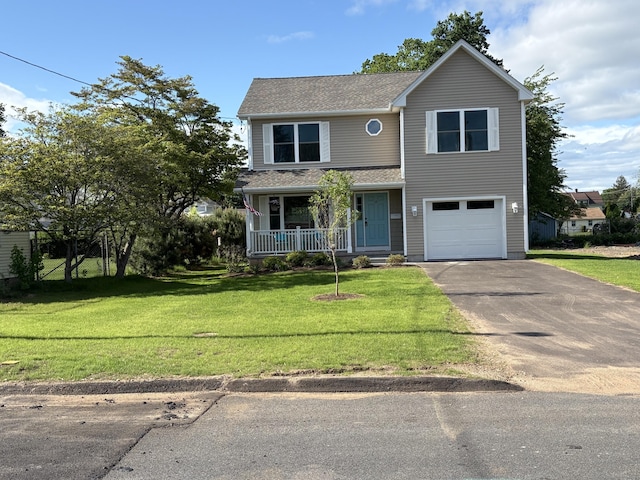 19 Race Ave, Plainville, CT 06062 - traditional-style house featuring driveway, a porch, a front yard, an attached garage, and a shingled roof