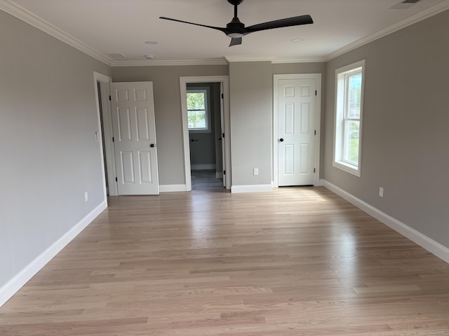 19 Race Ave, Plainville, CT 06062 - unfurnished bedroom featuring crown molding, baseboards, light wood finished floors, and ceiling fan
