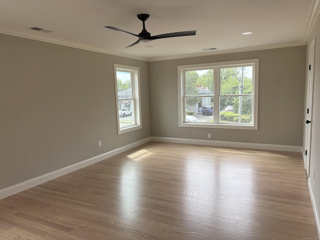 19 Race Ave, Plainville, CT 06062 - empty room featuring baseboards, ceiling fan, light wood-style flooring, and crown molding