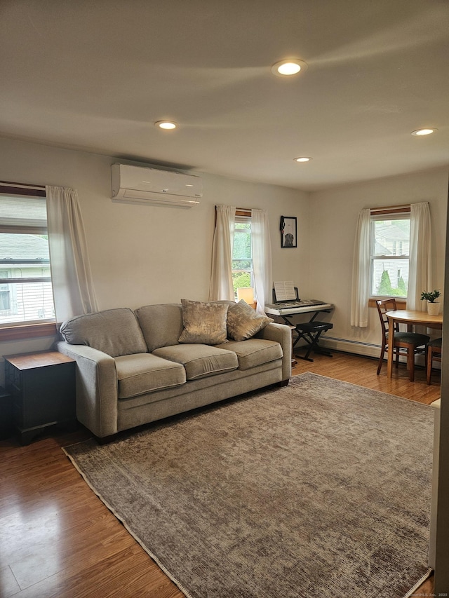 16 Walnut St (Pawcatuck), Unit Pawcatuck Stonington, CT 06379 - living room featuring a wall mounted air conditioner, plenty of natural light, wood finished floors, and recessed lighting
