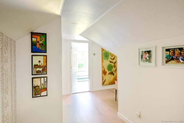 21 Perry St, Salisbury, CT 06039 - hall featuring lofted ceiling, wood finished floors, and baseboards