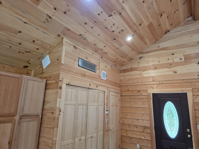 80 John Mack Rd, Hampton, CT 06247 - entryway featuring wood ceiling, vaulted ceiling, and wooden walls