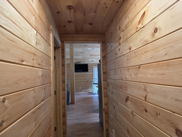 80 John Mack Rd, Hampton, CT 06247 - hall with wood walls, wooden ceiling, and dark wood finished floors