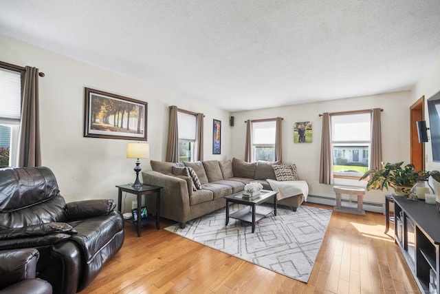 18 Kimberly Dr, Enfield, CT 06082 - living area featuring a baseboard radiator, light wood-style flooring, and a textured ceiling