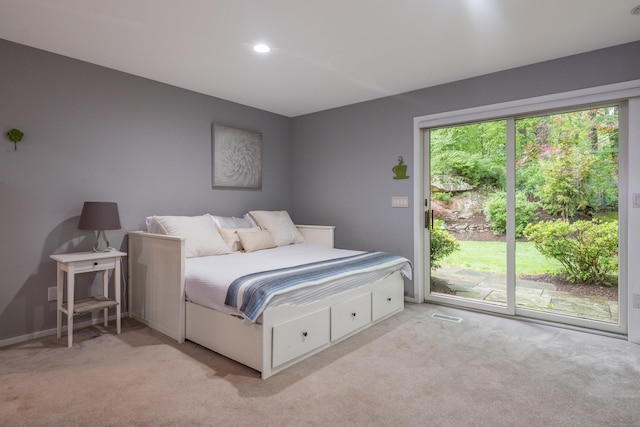291 Peddlers Rd, Guilford, CT 06437 - bedroom featuring access to outside, light carpet, multiple windows, and recessed lighting