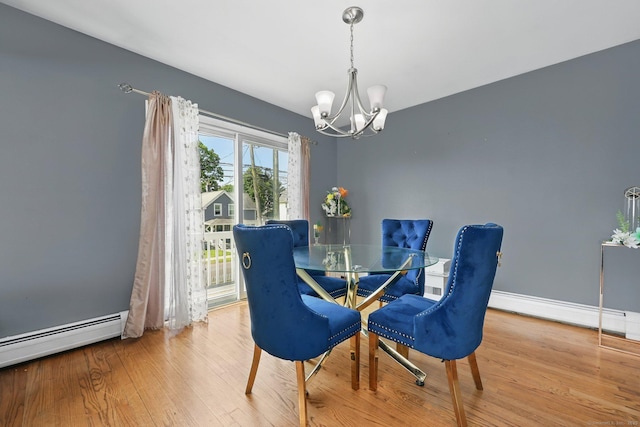 5 Stevens St, Bridgeport, CT 06606 - dining space with a chandelier, wood finished floors, and a baseboard heating unit