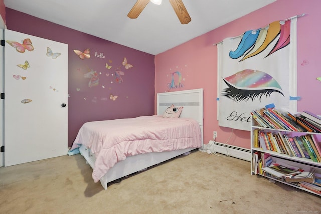 5 Stevens St, Bridgeport, CT 06606 - carpeted bedroom with a baseboard radiator and a ceiling fan