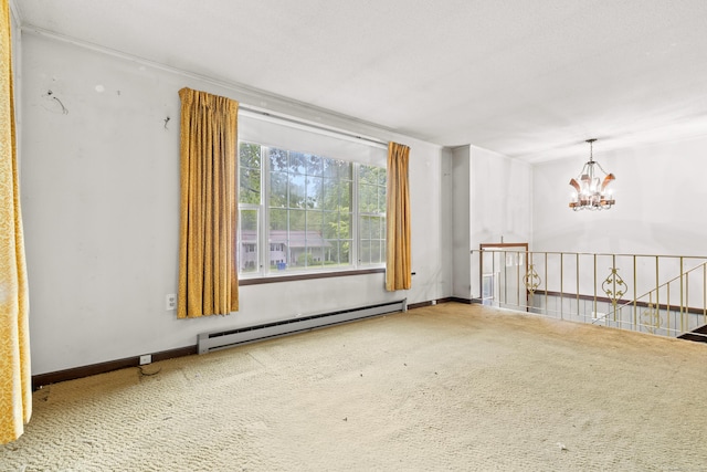 108 Gallivan Ln, Montville, CT 06382 - carpeted spare room featuring a baseboard radiator, a chandelier, and baseboards