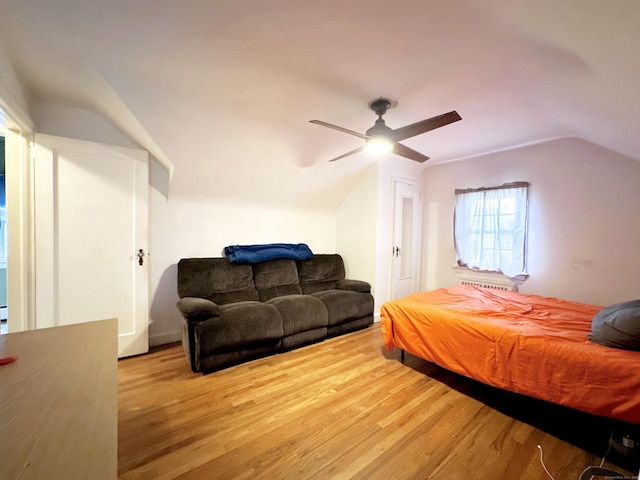 29 Hooker Rd, Bridgeport, CT 06610 - bedroom with lofted ceiling, light wood-style floors, and a ceiling fan