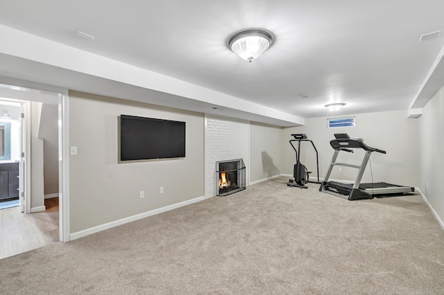 59 Ledyard Rd, West Hartford, CT 06117 - workout room featuring carpet flooring, a fireplace, and baseboards