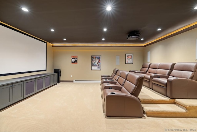 96 Norrans Ridge Dr, Ridgefield, CT 06877 - home theater room featuring light colored carpet, recessed lighting, and crown molding