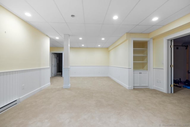 96 Norrans Ridge Dr, Ridgefield, CT 06877 - carpeted empty room with a baseboard heating unit, a wainscoted wall, and recessed lighting