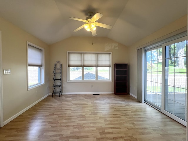 4 Cedar Grove Rd, Southington, CT 06489 - spare room featuring light wood-style floors, a ceiling fan, lofted ceiling, and baseboards