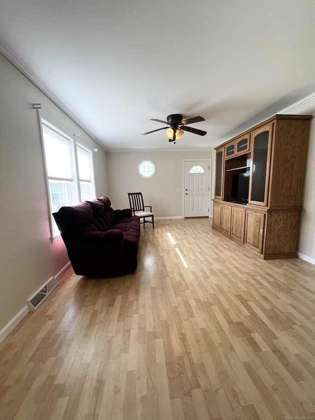 4 Cedar Grove Rd, Southington, CT 06489 - living room with light wood-style flooring, ceiling fan, and baseboards