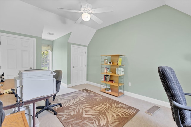 14 Withe Pass, Burlington, CT 06013 - carpeted office featuring lofted ceiling, a ceiling fan, and baseboards