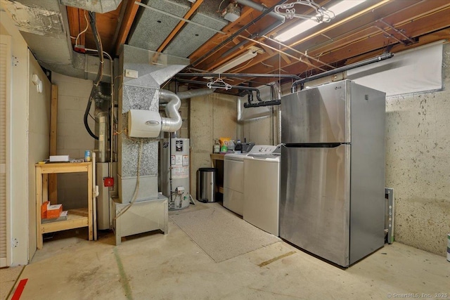 165 Hampton Ct Unit 165, Newington, CT 06111 - unfinished basement with freestanding refrigerator, gas water heater, and washer and dryer