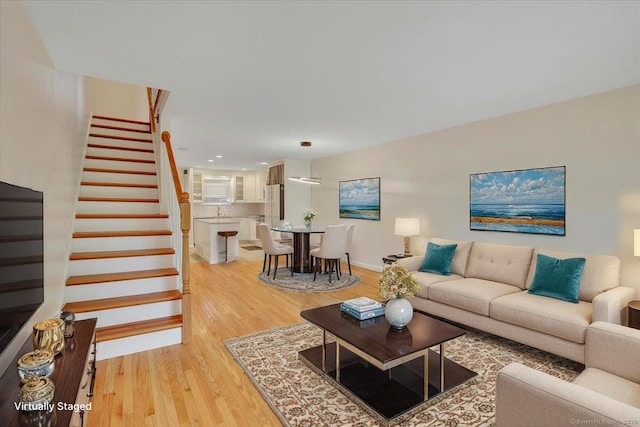 165 Hampton Ct Unit 165, Newington, CT 06111 - living room featuring stairway, light wood-type flooring, recessed lighting, and baseboards
