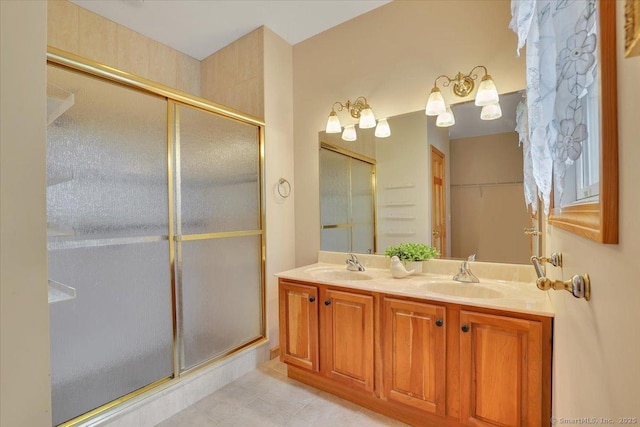 503 Dzen Way Unit 503, South Windsor, CT 06074 - full bathroom featuring a shower stall, double vanity, and tile patterned flooring