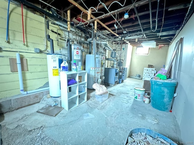 220 Kensington Ave, New Britain, CT 06051 - basement featuring water heater, gas water heater, and a heating unit