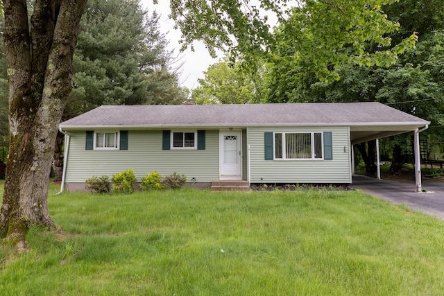 165 Scantic Meadow Rd, South Windsor, CT 06074 - ranch-style house featuring driveway, a carport, a front lawn, and entry steps