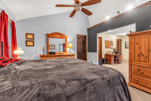 28 Blakeman Dr, Monroe, CT 06468 - bedroom with light colored carpet, high vaulted ceiling, baseboard heating, and ceiling fan