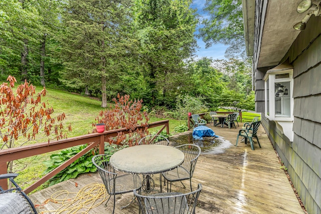 28 Blakeman Dr, Monroe, CT 06468 - wooden deck featuring outdoor dining space and a yard