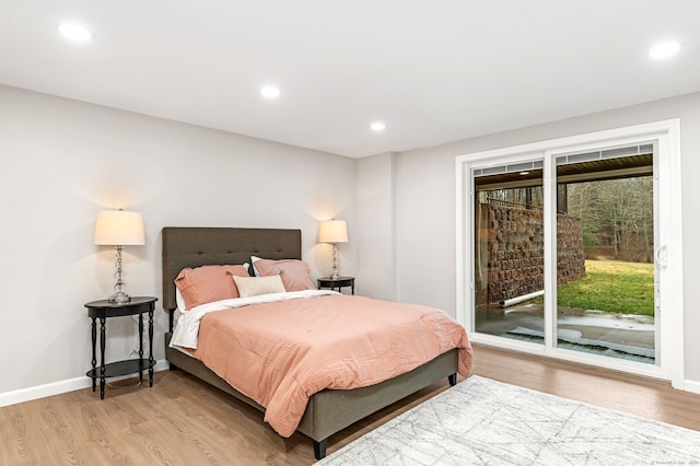 11 Pequot Ln, Hopkinton, Rhode Island, RI 02804 - bedroom with access to exterior, light wood-style floors, recessed lighting, and baseboards