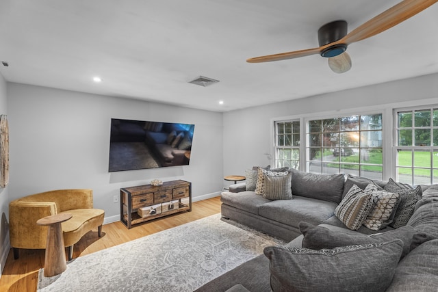 38 Rossie St, Stonington, CT 06355 - living room with wood finished floors, ceiling fan, and recessed lighting