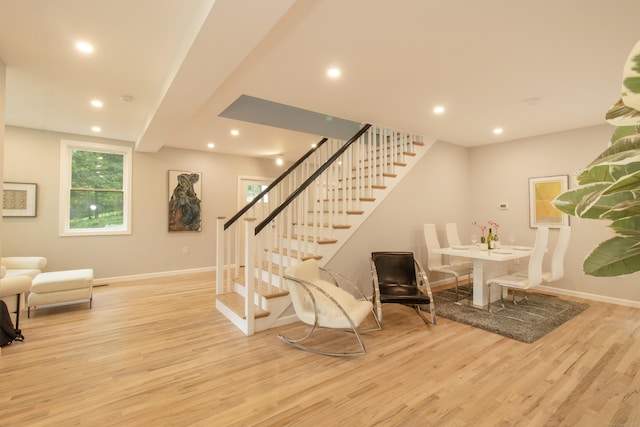 708 County Rd, Guilford, CT 06437 - foyer entrance featuring stairs, light wood-type flooring, recessed lighting, and baseboards
