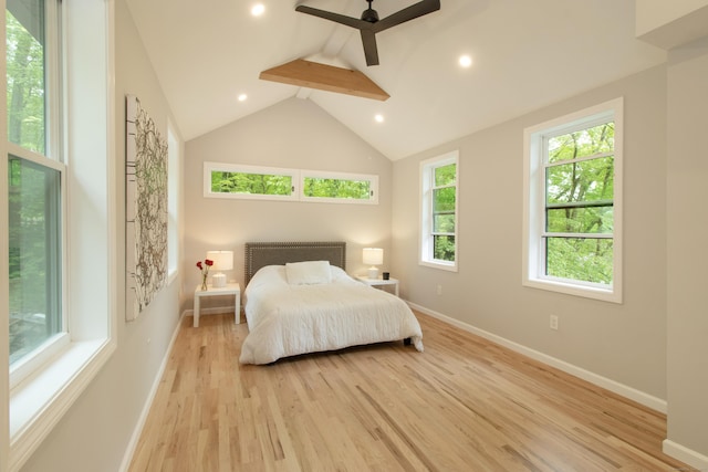 708 County Rd, Guilford, CT 06437 - bedroom with light wood finished floors, baseboards, recessed lighting, and ceiling fan