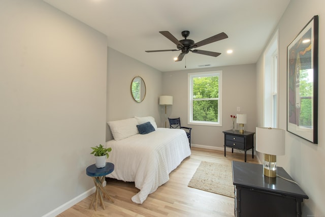 708 County Rd, Guilford, CT 06437 - bedroom featuring light wood finished floors, baseboards, recessed lighting, and ceiling fan