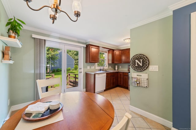 148 Fairway Dr Unit 148, Cheshire, CT 06410 - kitchen featuring dishwasher, a sink, a chandelier, light tile patterned floors, and light countertops